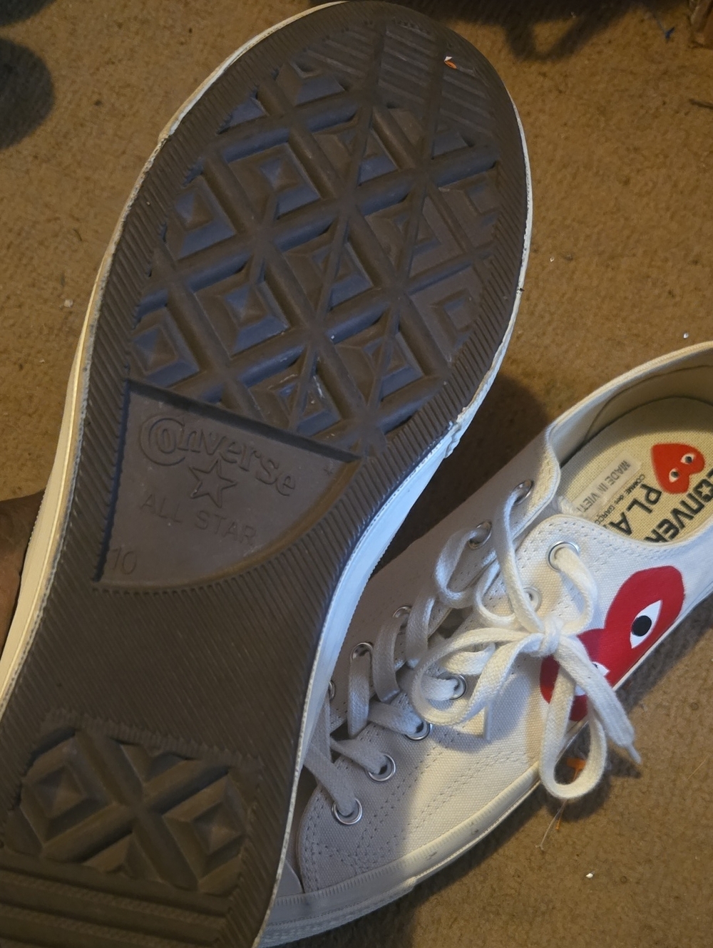 Converse White Low Top Sneakers with Red Heart